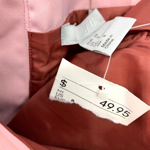 Y2K H&M Strapless Peplum Mini Dress Womens Size 8 Light Pink Back Zip NEW - Picture 6 of 7